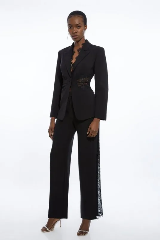 Tailored Lace Detail Straight Leg Pants