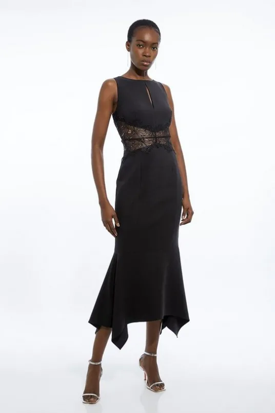 Tailored Lace Waist Detail Midi Dress