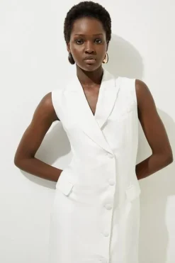 Tailored Linen Wrap Blazer Midi Dress