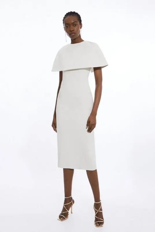 Tailored Metallic Cape Detailed Maxi Pencil Dress