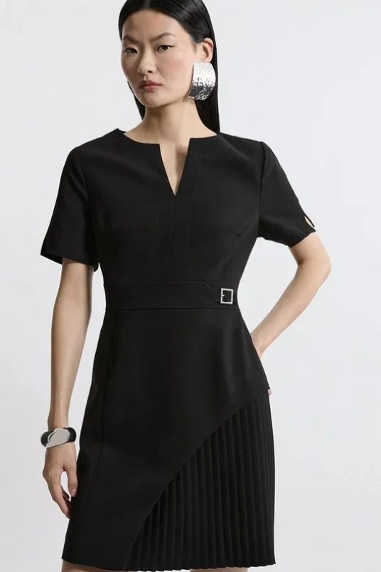 Tailored Military Pleat Side Panel Mini Dress