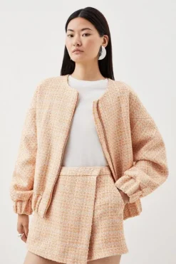 Tailored Orange Sparkle Boucle Bomber Jacket & Skort Set