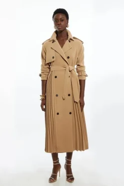 Tailored Pleat Detail Belted Trench Coat