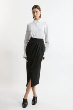 Tailored Pleat Thigh High Split Midaxi Skirt