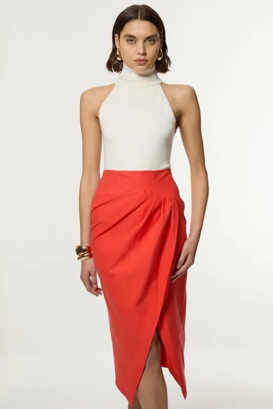 Tailored Pleat Thigh High Split Midaxi Skirt