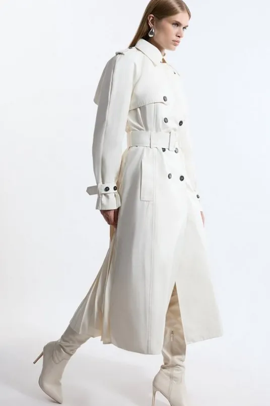 Tailored Pleated Back Trench Coat