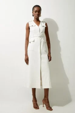 Tailored Safari Belted Midi Dress