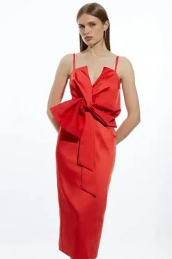 Tailored Satin Bow Detail Midi Dress