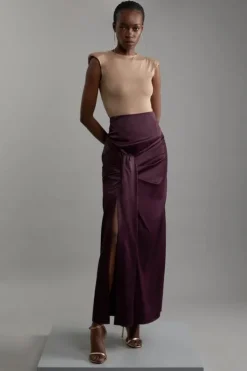 Tailored Satin High Waisted Draped Maxi Skirt