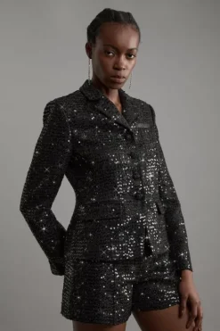 Tailored Sequin Tweed Shorts