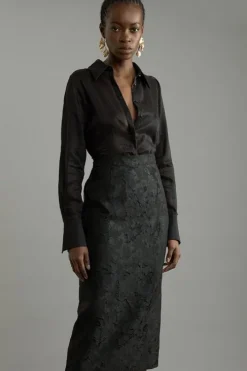 Tailored Sheer Jacquard Maxi Fitted Skirt