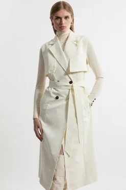 Tailored Sleeveless Belted Trench Coat