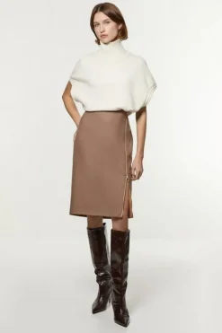 Tailored Twill Midi Pencil Skirt