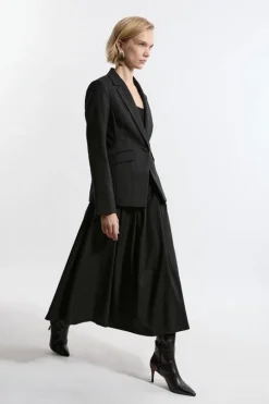 Tailored Twill Full Midi Skirt