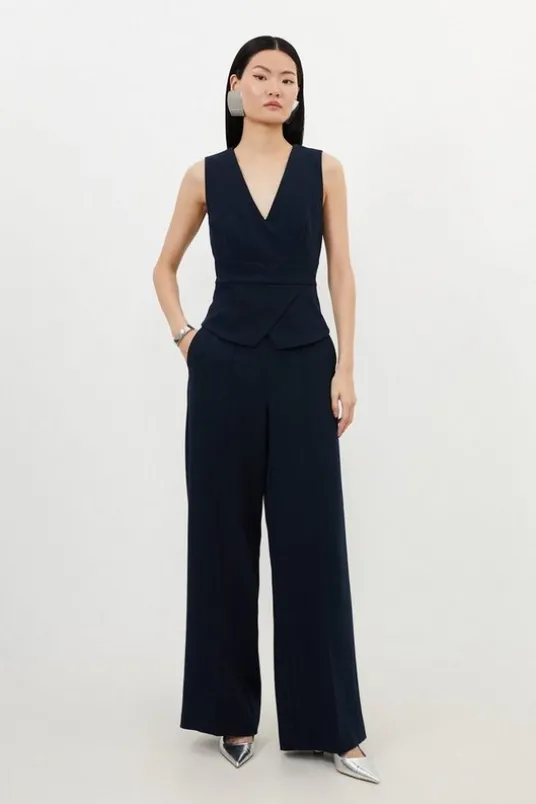 Tailored V Neck Peplum Top & Trouser Set