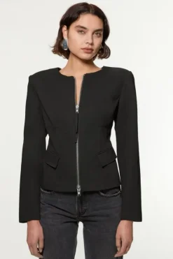 Tailored Viscose Zip Through Multi Stitch Jacket