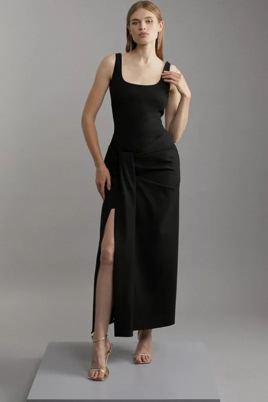 Tailored Waist Drape Corset Maxi Dress