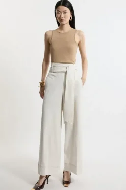 Tailored Wide Leg Belted Pants