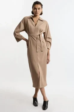 Tailored Wide Sleeve Midi Shirt Dress