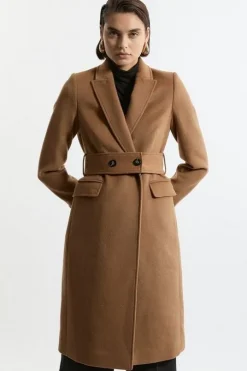 Tailored Wool Blend Belted Midi Coat