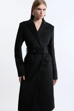 Tailored Wool Blend Belted Midi Coat