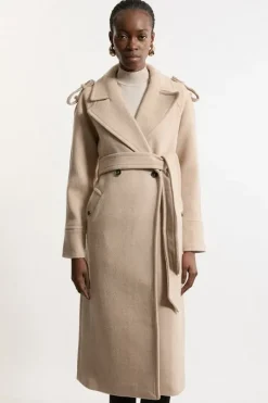 Tailored Wool Blend Double Breasted Belted Midi Coat