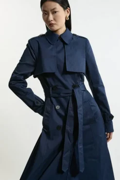 Tailored Wrap Storm Flap Belted Longline Trench Coat