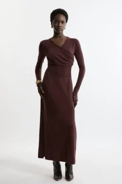Tall Alpaca Wool Ballet Wrap Midi Knit Dress