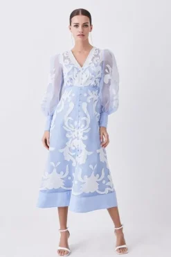 Tall Applique Organdie Buttoned Woven Maxi Dress