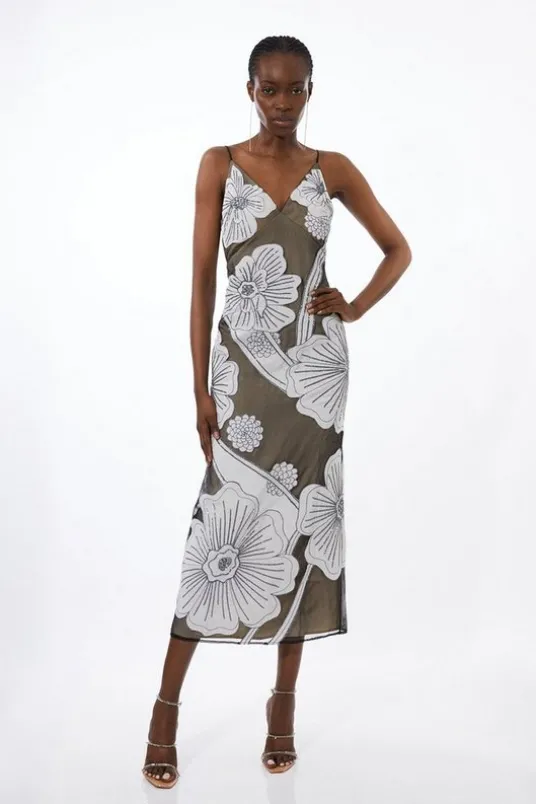 Tall Applique Organdie Woven Midi Dress