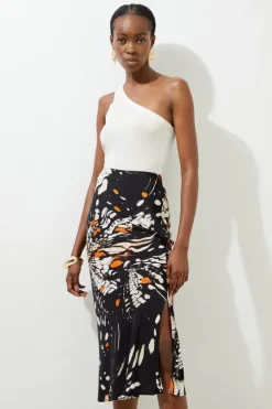 Tall Butterfly Printed Viscose Crepe Woven Maxi Skirt