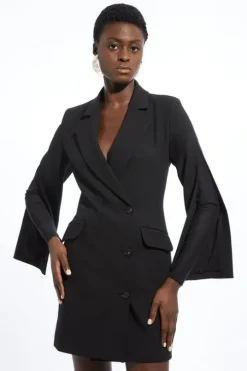 Tall Compact Stretch Mesh Detailed Midi Blazer Dress