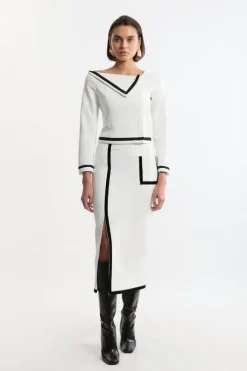 Tall Compact Stretch Tipped Velvet Contrast Tailored Pencil Skirt