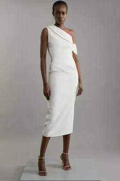 Tall Compact Stretch Viscose Asymmetric Tailored Pencil Midi Dress