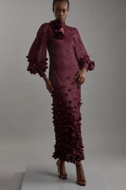 Tall Crystal Embellished Applique Woven Maxi Dress