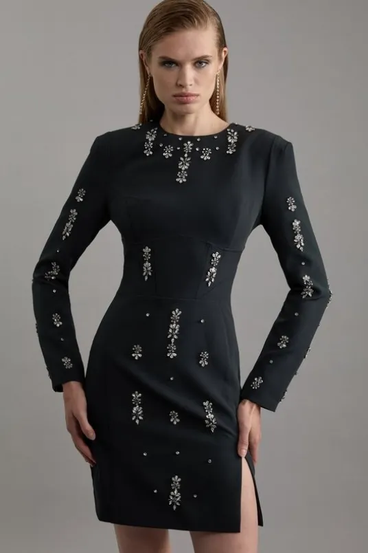 Tall Crystal Embellished Corset Detail Woven Mini Dress