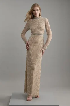 Tall Embellished Woven Long Sleeved Maxi Dress