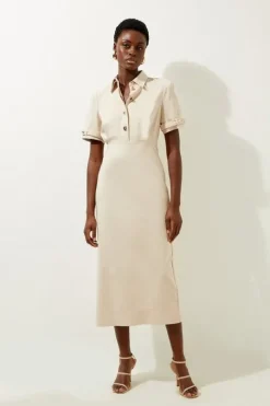 Tall Essential Techno Shirt Sleeve Woven Shirt Dress With Gold Hardware