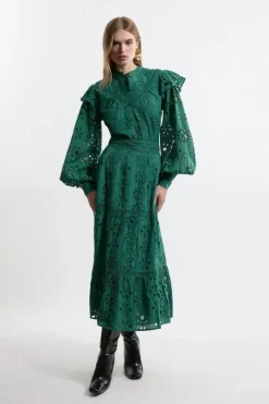 Tall Eyelet Woven Midi Skirt With Guipure Trim