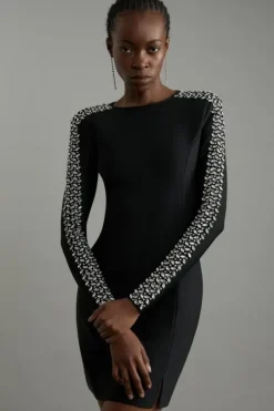 Tall Figure Form Bandage Knit Embellished Mini Dress