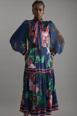 Tall Floral Print Woven Balloon Sleeve Midaxi Dress