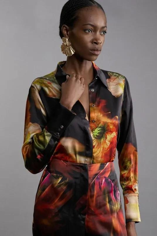 Tall Floral Satin Woven Shirt