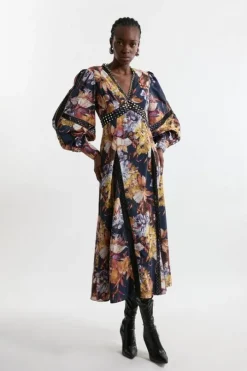 Tall Floral Studded Lace Woven Maxi Dress