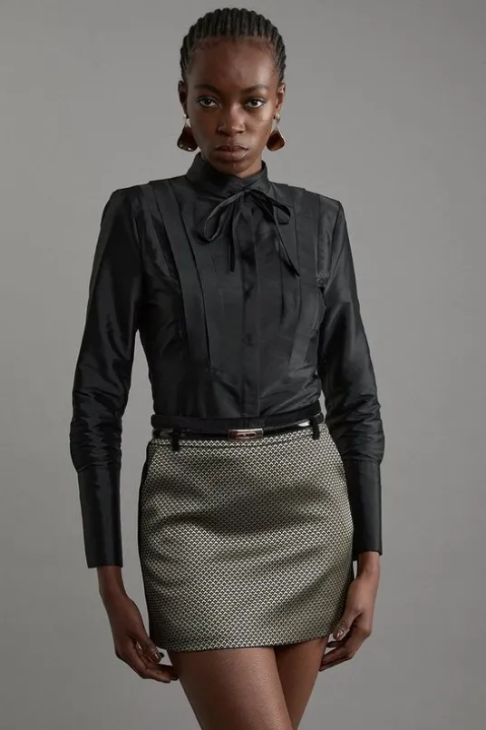 Tall Geo Jacquard Velvet Mix Tailored Mini Skirt