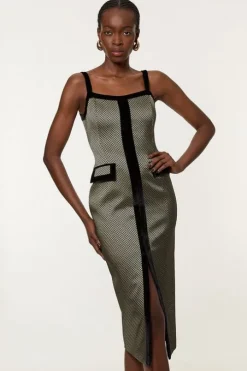 Tall Geometric Jacquard Velvet Mix Tailored Strappy Midi Dress