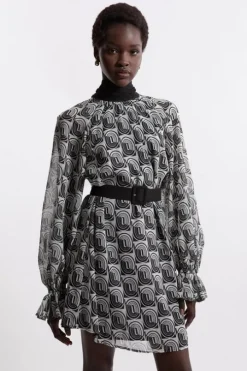 Tall Georgette Tie Neck Woven Mini Dress