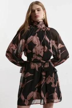 Tall Georgette Tie Neck Woven Mini Dress