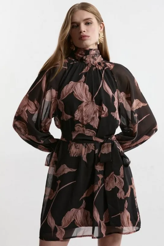 Tall Georgette Tie Neck Woven Mini Dress