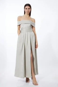 Tall Jacquard Woven Off The Shoulder Maxi Dress