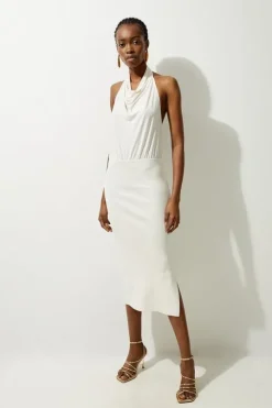 Tall Jersey Knit Mix Halter Neck Midi Dress